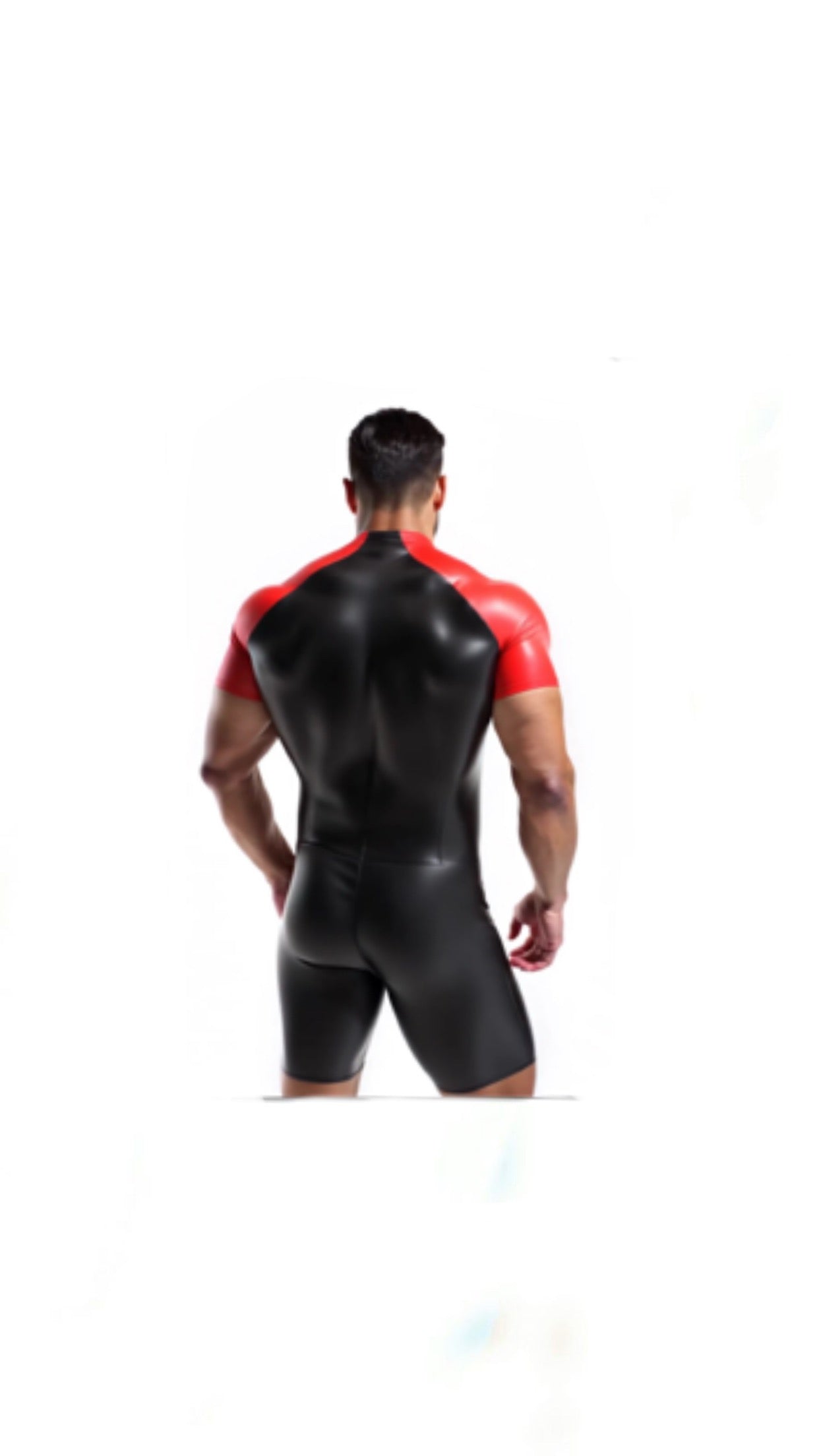 The Premium Black and Red Short Sleeve Leather Suit
