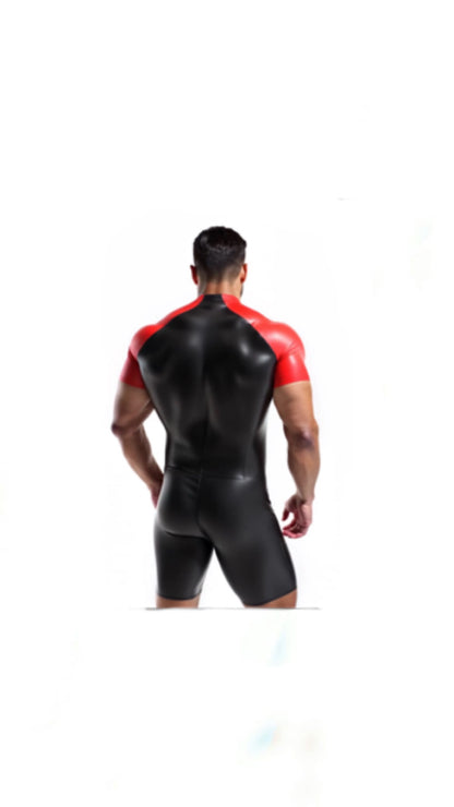 The Premium Black and Red Short Sleeve Leather Suit