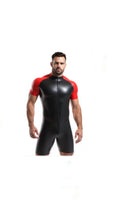 The Premium Black and Red Short Sleeve Leather Suit