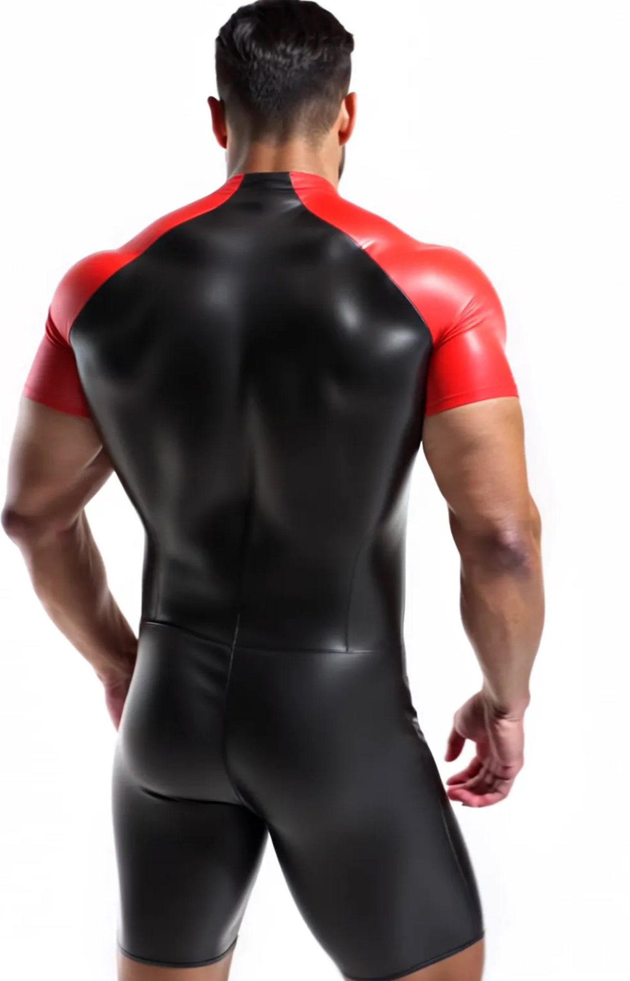The Premium Black and Red Short Sleeve Leather Suit